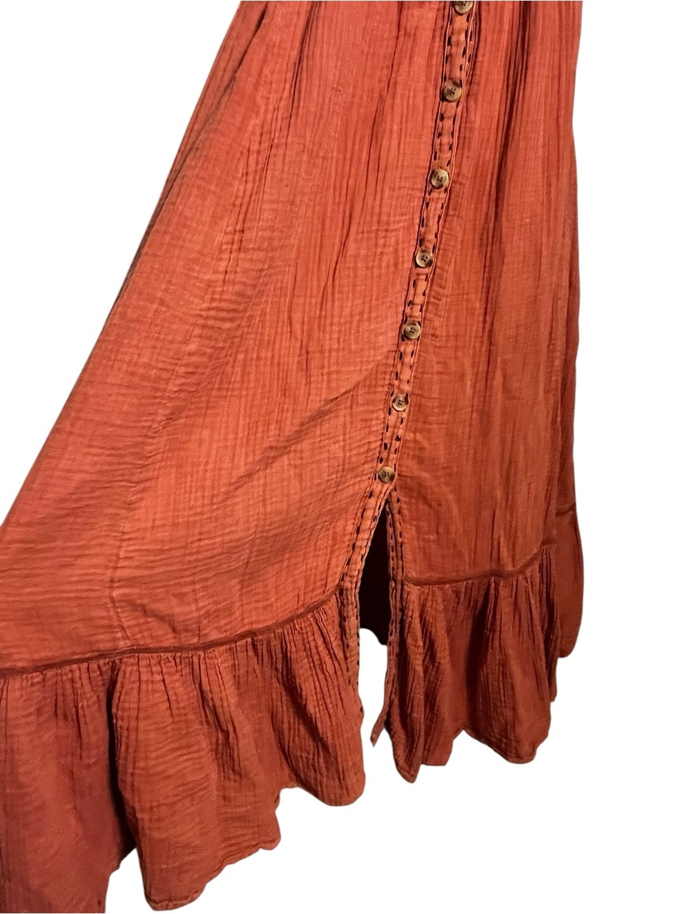 Free People Linda Jo Midi Dress Gauze Embroidered Button Front Rust L - Picture 7 of 15